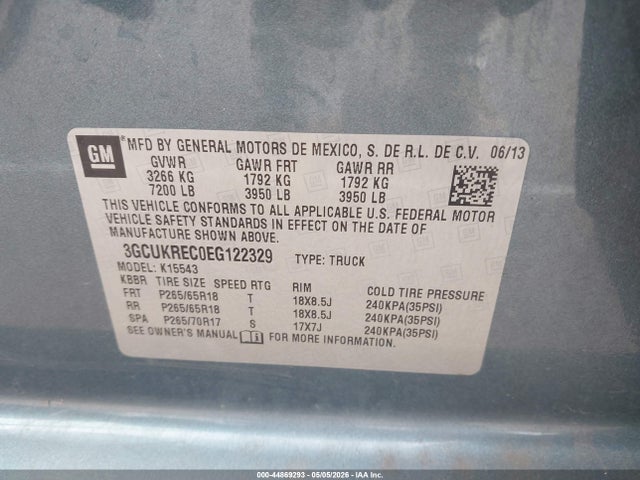 Продаж на аукціоні авто 2014 Chevrolet Silverado 1500 1lt, vin: 3GCUKREC0EG122329, номер лоту: 44869293
