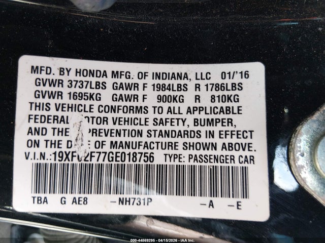 Honda CIVIC EX 2016 19XFC2F77GE018756 Image 9