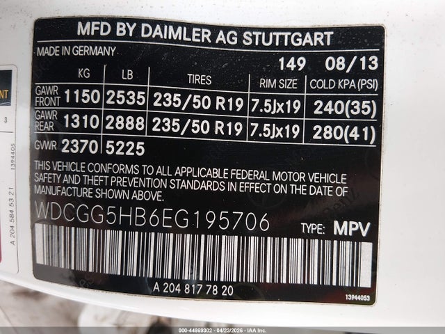 44869302 :رقم المزاد ، WDCGG5HB6EG195706 vin ، 2014 Mercedes-benz Glk 350 مزاد بيع