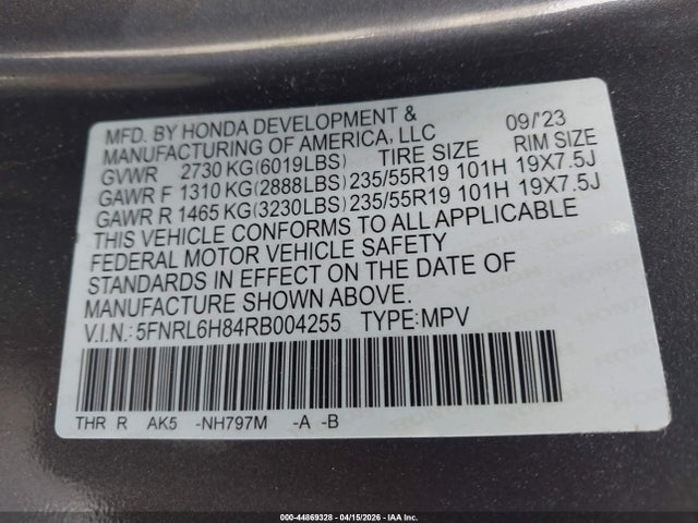 Honda Odyssey Touring 2024 5FNRL6H84RB004255 Image 9