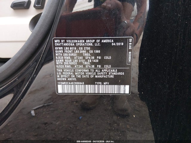Aukcja sprzedaży 2019 Volkswagen Atlas 3.6l V6 Sel, vin: 1V2MR2CA4KC558943, numer aukcji: 44869349