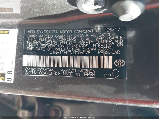 JTNB11HK0J3006278 Toyota CAMRY LE