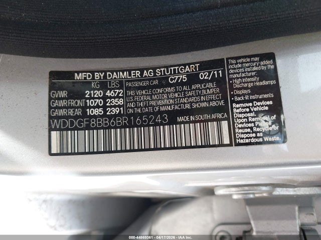 Aukcja sprzedaży 2011 Mercedes-benz C 300 Luxury 4matic/sport 4matic, vin: WDDGF8BB6BR165243, numer aukcji: 44869361