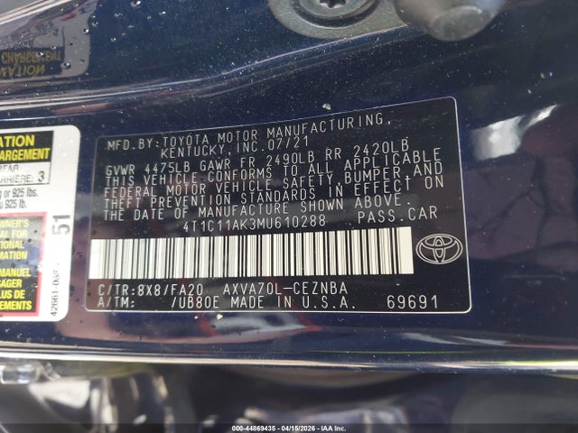 4T1C11AK3MU610288 Toyota CAMRY LE