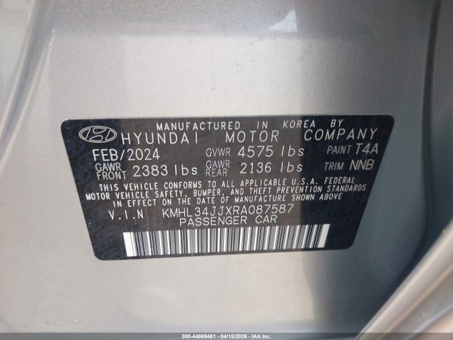 Продаж на аукціоні авто 2024 Hyundai Sonata Hybrid Sel, vin: KMHL34JJXRA087587, номер лоту: 44869461