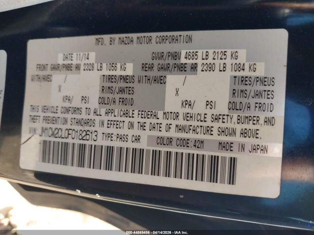 44869486 :رقم المزاد ، JM1CW2CL0F0182613 vin ، 2015 Mazda Mazda5 Touring مزاد بيع