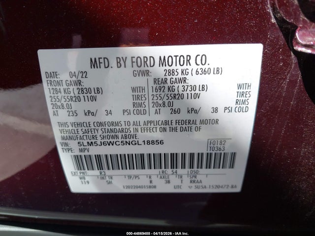 Lincoln Aviator Standard 2022 5LM5J6WC5NGL18856 Image 9
