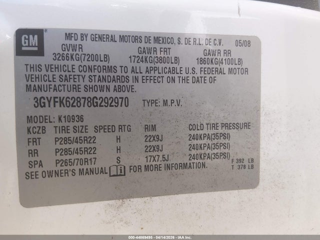 Продажа на аукционе авто 2008 Cadillac Escalade Ext Standard, vin: 3GYFK62878G292970, номер лота: 44869495