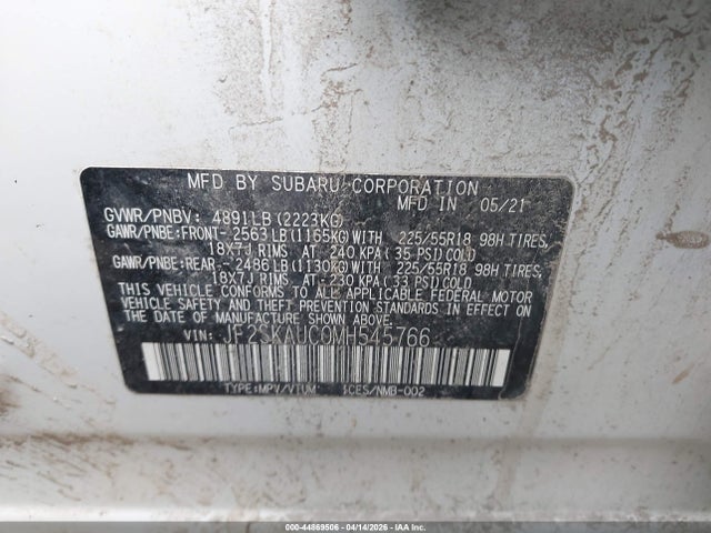 Aukcja sprzedaży 2021 Subaru Forester Limited, vin: JF2SKAUC0MH545766, numer aukcji: 44869506