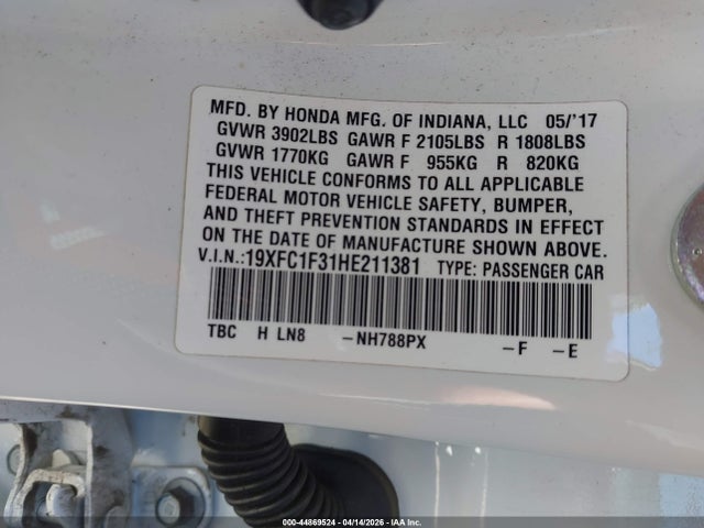 Honda Civic Ex-t 2017 19XFC1F31HE211381 Image 9