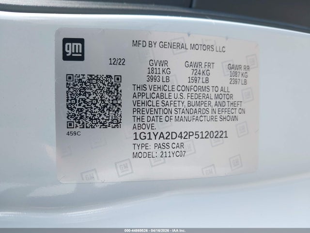 1G1YA2D42P5120221 Chevrolet Corvette Stingray Rwd 1lt