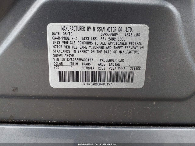 Aukcja sprzedaży 2011 Infiniti G37x, vin: JN1CV6AR8BM400157, numer aukcji: 44869550