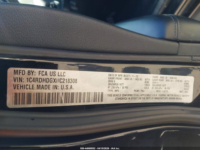 Продажа на аукционе авто 2022 Dodge Durango Gt Plus Rwd, vin: 1C4RDHDGXNC218308, номер лота: 44869552