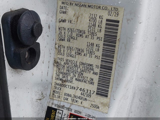 Nissan Frontier Sv-i4 2019 1N6BD0CT1KN746317 Image 9