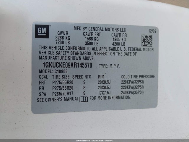 Aukcja sprzedaży 2010 Gmc Yukon Xl 1500 Slt, vin: 1GKUCKE09AR145570, numer aukcji: 44869571