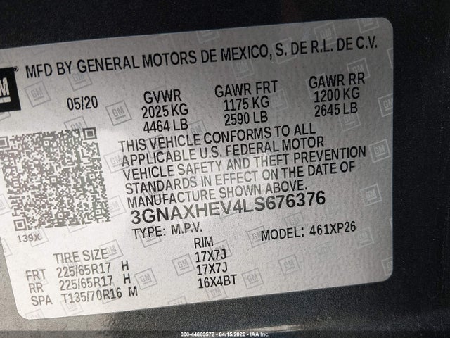 3GNAXHEV4LS676376 Chevrolet Equinox Fwd Ls