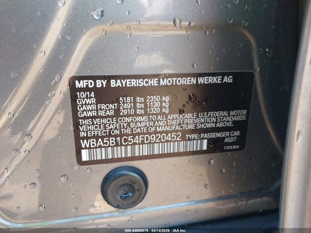 2015 Bmw 535i მანქანა იყიდება აუქციონზე, vin: WBA5B1C54FD920452, აუქციონის ნომერი: 44869576