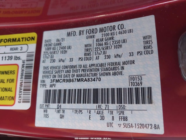 Ford Bronco Sport Big Bend 2021 3FMCR9B67MRA83470 Image 9