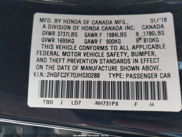 2HGFC2F70JH530288 Honda CIVIC EX