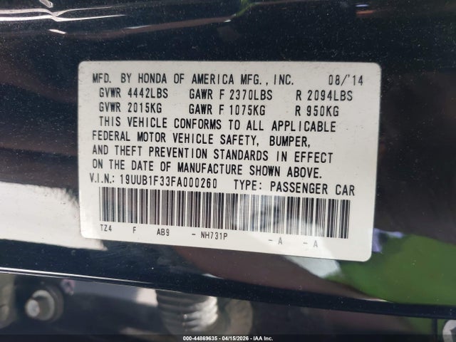 Aukcja sprzedaży 2015 Acura Tlx, vin: 19UUB1F33FA000260, numer aukcji: 44869635