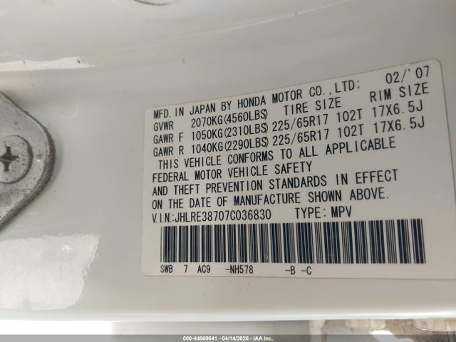 2007 HONDA CR-V JHLRE38707C036830 Photo 8