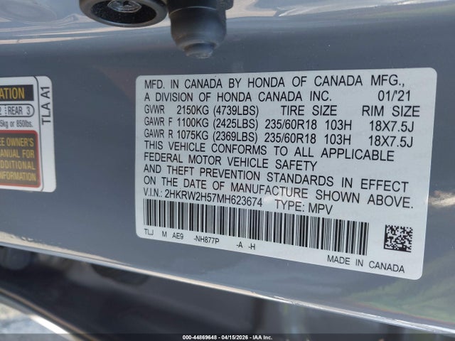 Продаж на аукціоні авто 2021 Honda Cr-v Awd Ex, vin: 2HKRW2H57MH623674, номер лоту: 44869648