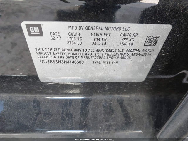 1G1JB5SH3H4148588 Chevrolet Sonic Ls Auto