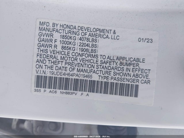 Aukcja sprzedaży 2023 Acura Integra A-spec Technology, vin: 19UDE4H64PA019465, numer aukcji: 44869669
