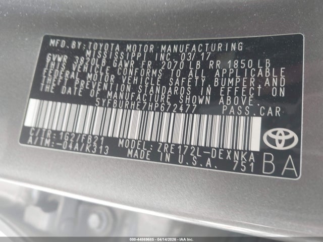 2017 TOYOTA COROLLA 5YFBURHE7HP672477 Photo 8