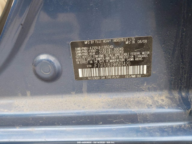 Продажа на аукционе авто 2009 Subaru Impreza 2.5i, vin: JF1GE61619H503420, номер лота: 44869688