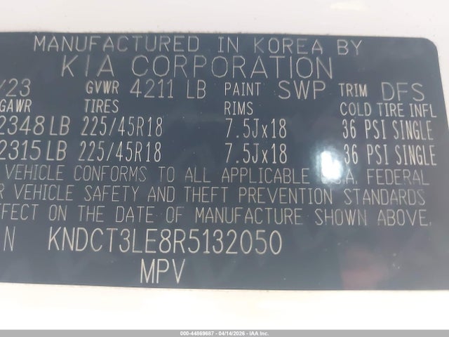 44869687 :رقم المزاد ، KNDCT3LE8R5132050 vin ، 2024 Kia Niro Sx Touring مزاد بيع