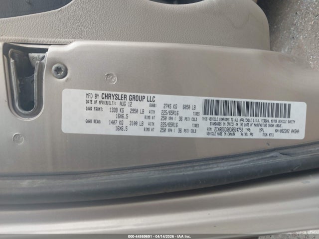 Aukcja sprzedaży 2013 Dodge Grand Caravan Sxt, vin: 2C4RDGCG8DR524750, numer aukcji: 44869691