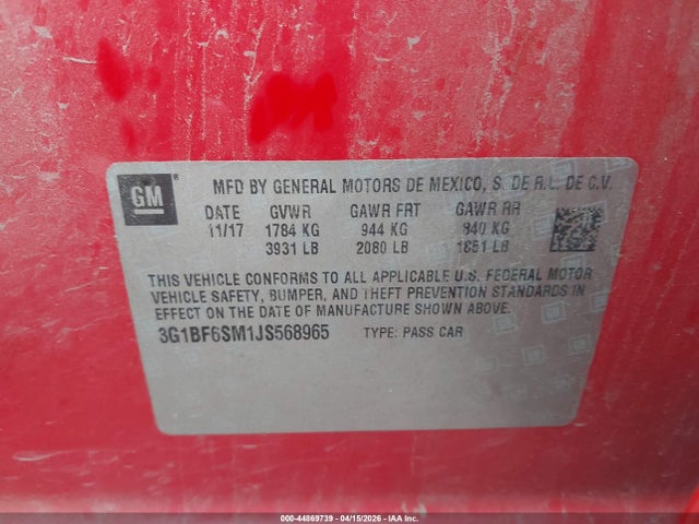 Продаж на аукціоні авто 2018 Chevrolet Cruze Premier Auto, vin: 3G1BF6SM1JS568965, номер лоту: 44869739