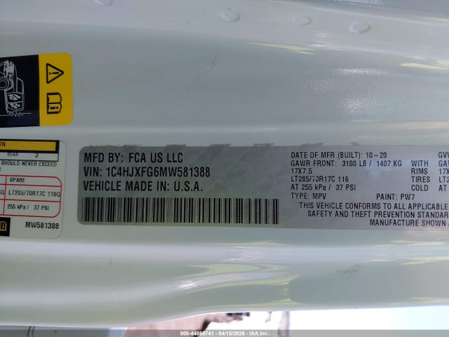1C4HJXFG6MW581388 Jeep Wrangler Unlimited Rubicon 4x4