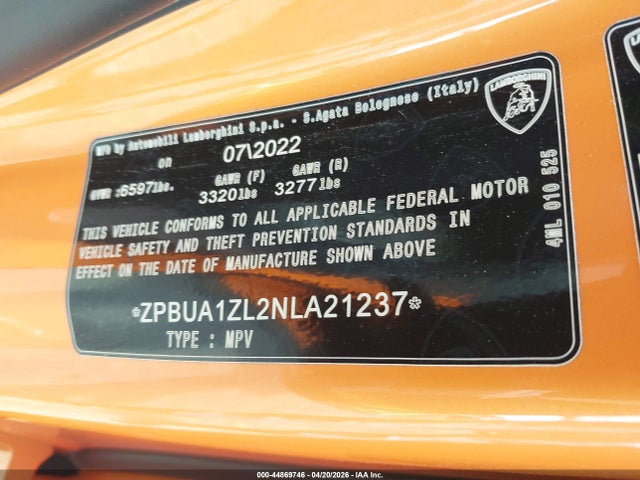 Aukcja sprzedaży 2022 Lamborghini Urus Graphite Capsule/pearl Capsule, vin: ZPBUA1ZL2NLA21237, numer aukcji: 44869746