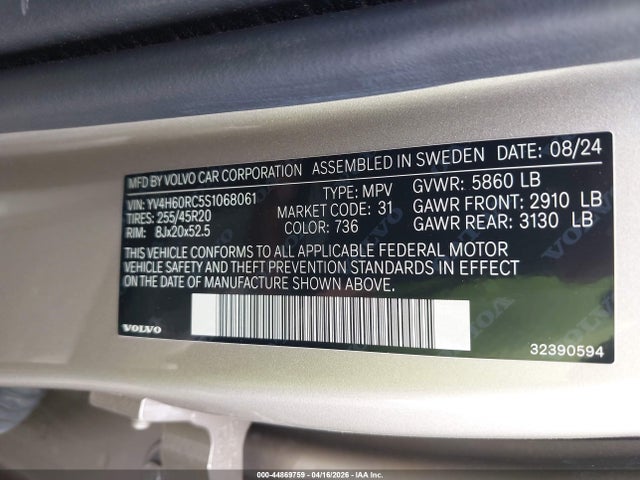 YV4H60RC5S1068061 Volvo Xc60 Plug-in Hybrid Plus