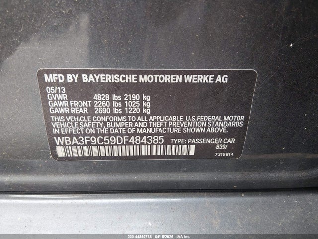 44869766 :رقم المزاد ، WBA3F9C59DF484385 vin ، 2013 Bmw Activehybrid 3 مزاد بيع