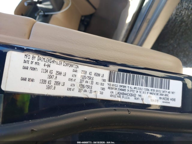 Продаж на аукціоні авто 2004 Jeep Grand Cherokee Laredo, vin: 1J4GX48N44C436432, номер лоту: 44869773