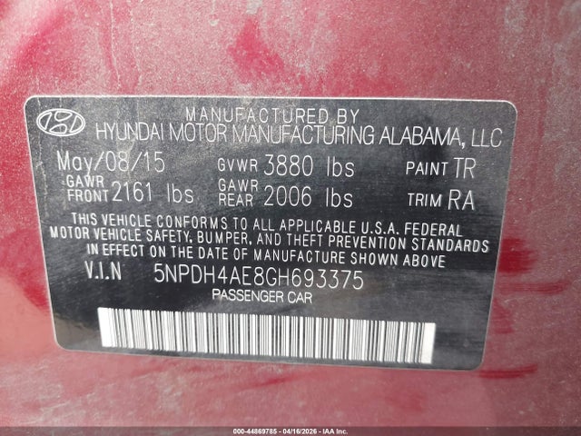 Продажа на аукционе авто 2016 Hyundai Elantra Se, vin: 5NPDH4AE8GH693375, номер лота: 44869785
