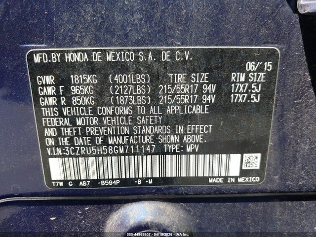 3CZRU5H58GM711147 Honda HR-V EX