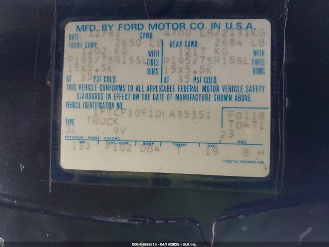 1983 Ford F100 მანქანა იყიდება აუქციონზე, vin: 1FTCF10F1DLA35351, აუქციონის ნომერი: 44869818