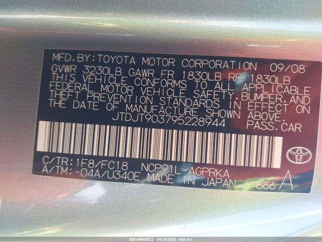 2009 TOYOTA YARIS JTDJT903795228944 Photo 8