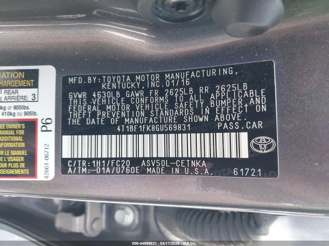 Aukcja sprzedaży 2016 Toyota Camry Le, vin: 4T1BF1FK8GU569831, numer aukcji: 44869831