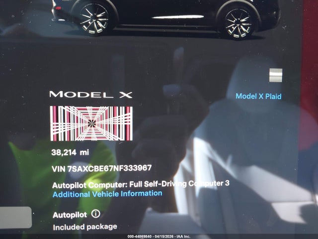 Aukcja sprzedaży 2022 Tesla Model X Plaid Tri Motor All-wheel Drive, vin: 7SAXCBE67NF333967, numer aukcji: 44869840