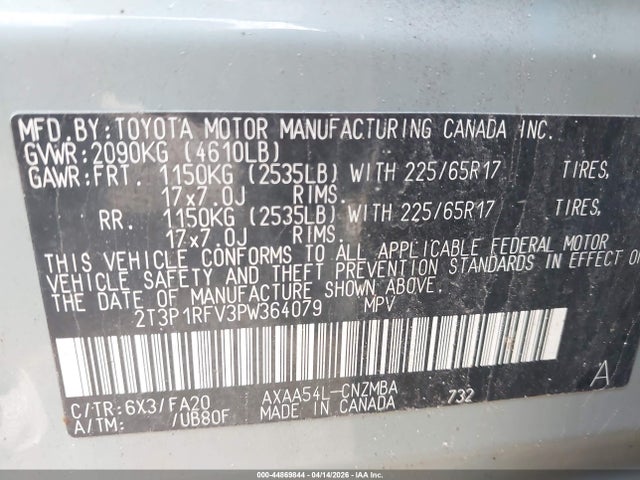2023 Toyota Rav4 Xle მანქანა იყიდება აუქციონზე, vin: 2T3P1RFV3PW364079, აუქციონის ნომერი: 44869844