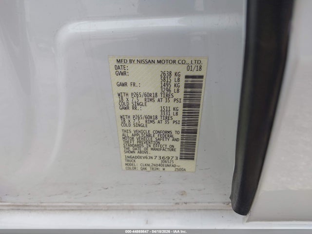 Aukcja sprzedaży 2018 Nissan Frontier Sv, vin: 1N6AD0EV6JN736973, numer aukcji: 44869847
