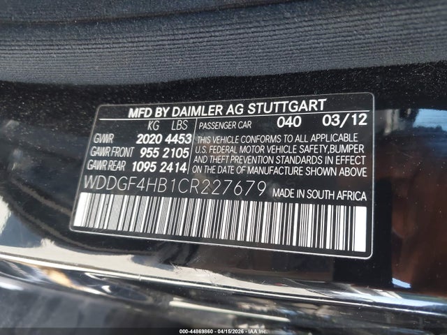 Aukcja sprzedaży 2012 Mercedes-benz C 250 Sport, vin: WDDGF4HB1CR227679, numer aukcji: 44869860