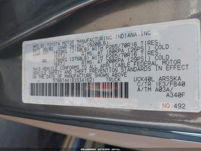 2003 TOYOTA TUNDRA 5TBBT44183S341621 Photo 8