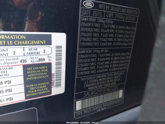 SALWG2VF2FA627292 Land Rover Range Rover Sport 3.0l V6 Supercharged Hse/3.0l V6 Supercharged Se