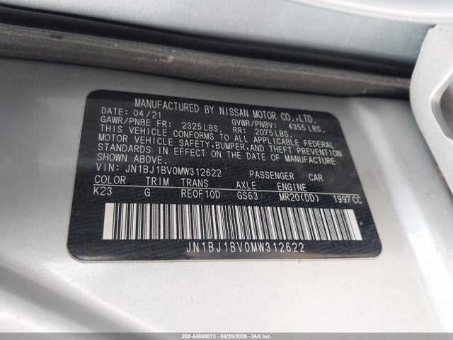 Aukcja sprzedaży 2021 Nissan Rogue Sport Sv Fwd Xtronic Cvt, vin: JN1BJ1BV0MW312622, numer aukcji: 44869873